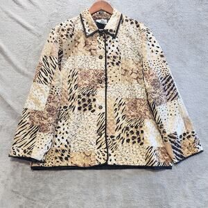 Vintage Alfred Dunner 100% Silk Animal Print Patchwork Quilted Jacket Size 16